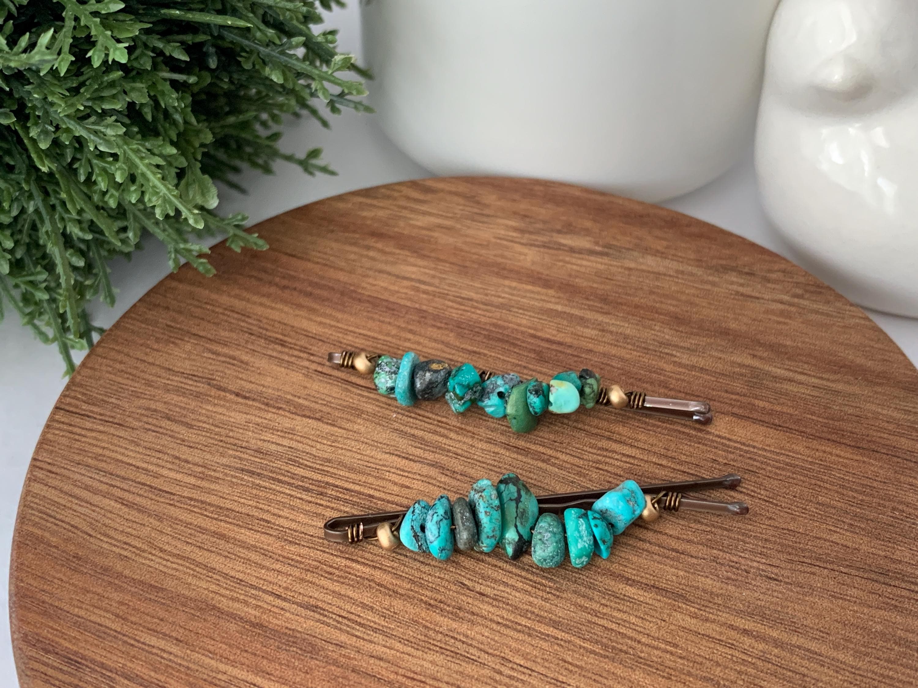 Turquoise Bobby Pins, Gemstone Hair Clips, Set Of Two Turquoise Hair Slides, Summer Gifts
