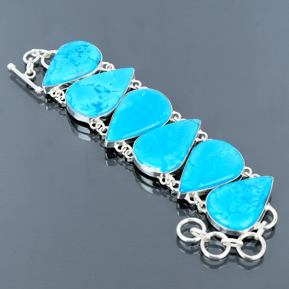 Arizona Turquoise Bracelet: Handmade 925 Sterling Silver Adjustable Chain