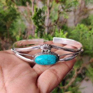 Turquoise Bangle, 925 Sterling Silver Bangle: Handmade Jewelry, Adjustable Boho Item