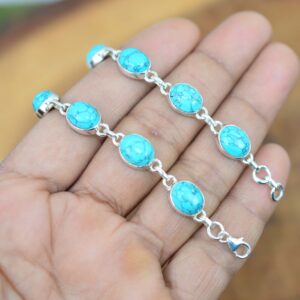Blue Turquoise 925 Sterling Silver Adjustable Bracelet