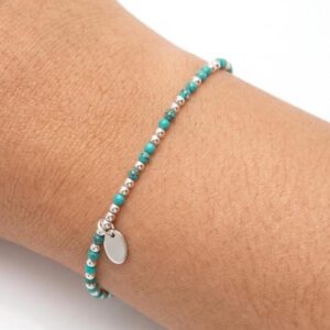 Blue Turquoise 925 Sterling Silver Beaded Bracelet, Delicate Layering Bracelet, Nature Boho Bracelet