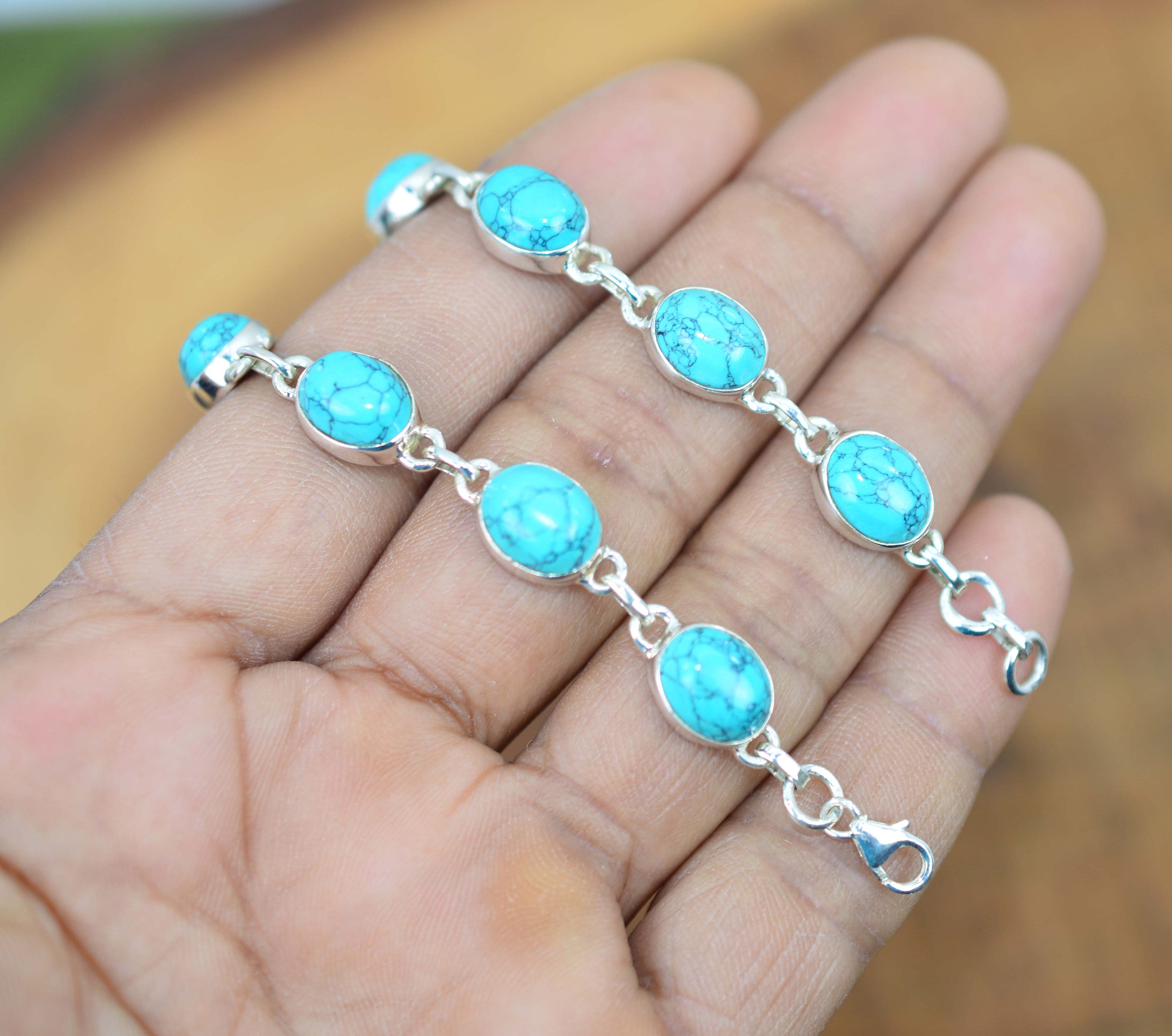 Blue Turquoise 925 Sterling Silver Adjustable Bracelet Blue Turquoise 925 Sterling Silver Adjustable Bracelet