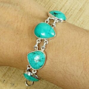 Blue Turquoise Sterling Silver Bracelet: Adjustable Gemstone, December Birthstone