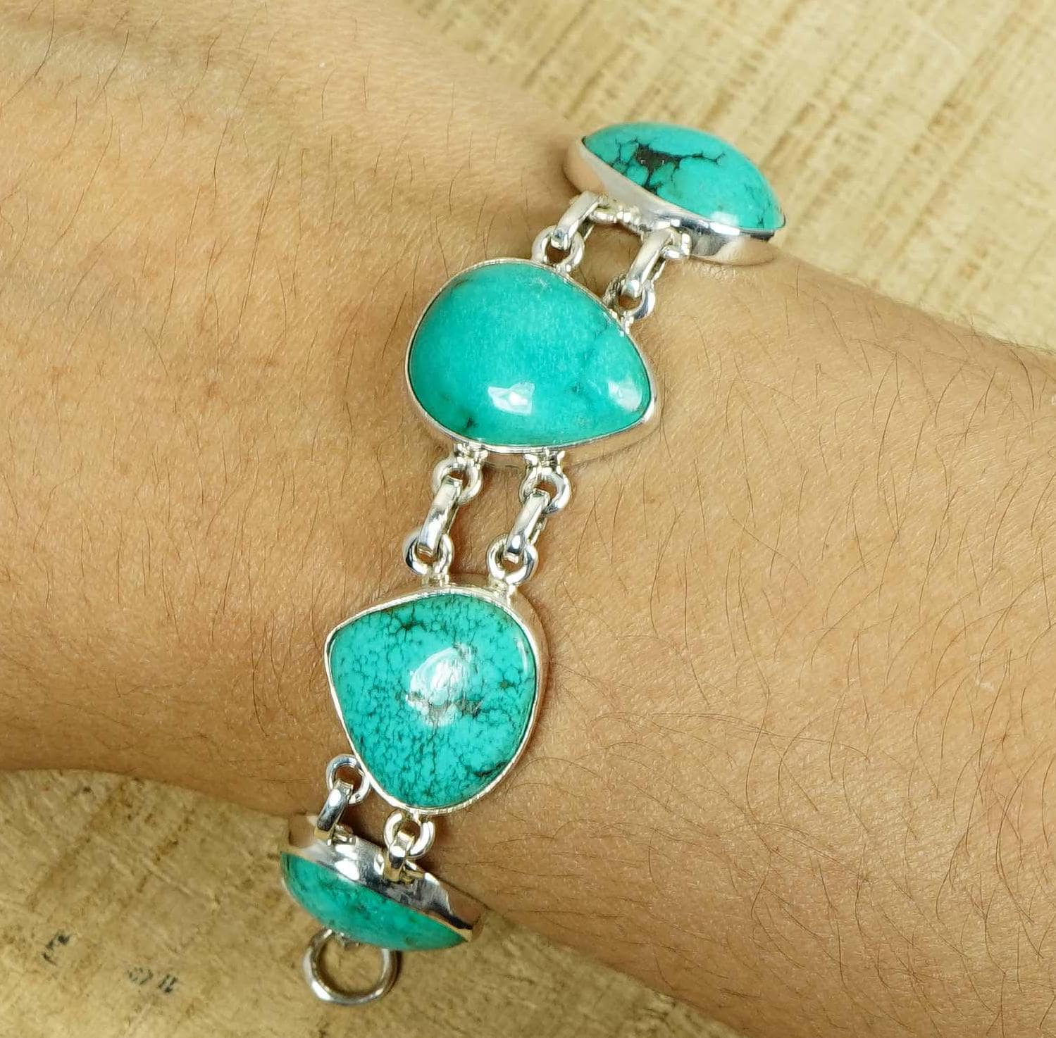 Blue Turquoise Sterling Silver Bracelet: Adjustable Gemstone, December Birthstone