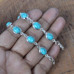 Blue Turquoise Sterling Silver Bracelet: Adjustable Gemstone, December Birthstone