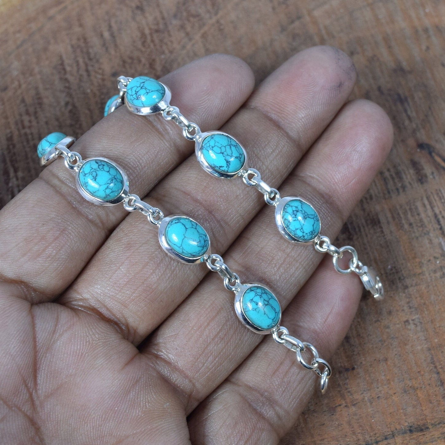 Blue Turquoise Sterling Silver Bracelet: Adjustable Gemstone, December Birthstone
