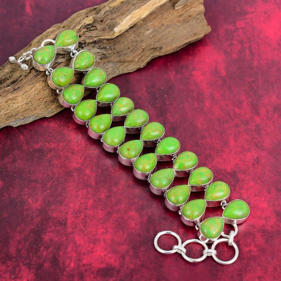 Copper Green Turquoise Bracelet 925 Sterling Silver Bracelet Gemstone Jewelry Adjustable Chain Bracelet Handmade Vintage Bracelet For Gifts