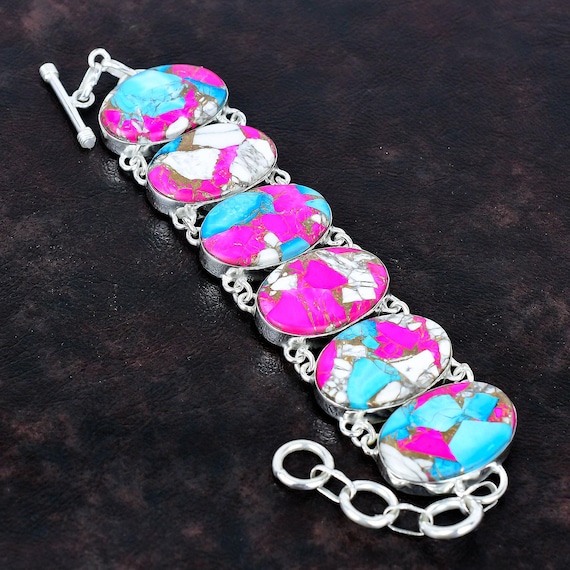Cotton Candy Turquoise Bracelet: 925 Sterling Silver Adjustable Chain