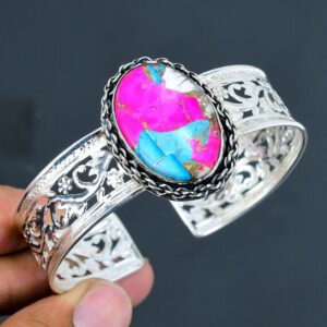 Cotton Candy Turquoise Bangle: Adjustable Sterling Silver Cuff Bracelet