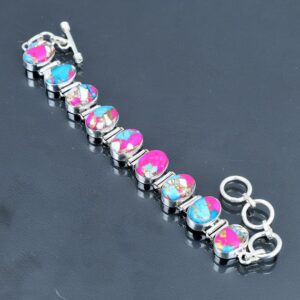Cotton Candy Turquoise Bracelet: Handmade 925 Sterling Silver Adjustable Chain