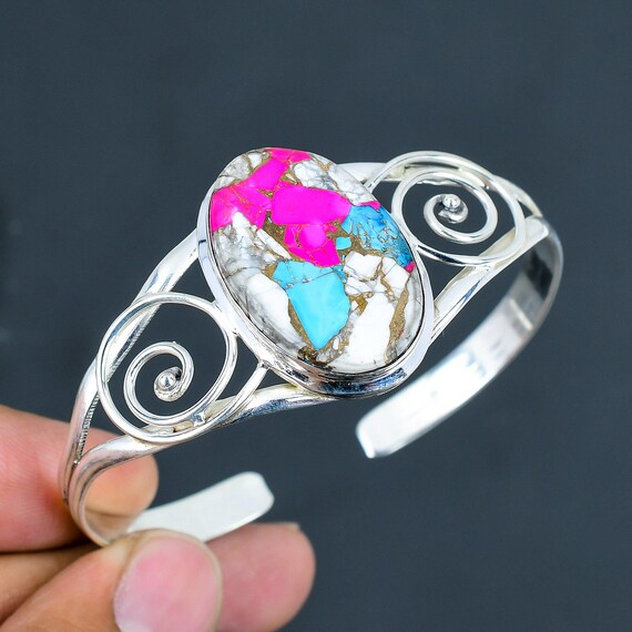 Cotton Candy Turquoise Sterling Silver Cuff Bracelet: Adjustable Gemstone Bangle