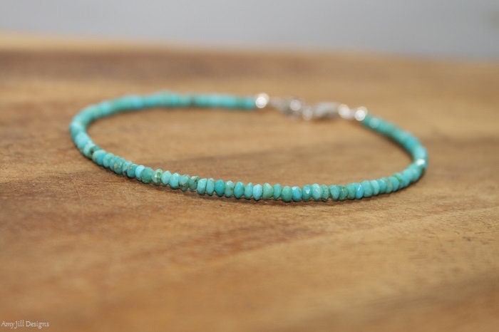 Dainty Sleeping Beauty Turquoise Bracelet, Beaded, Layering, Sleeping Beauty Turquoise Jewelry, December Birthstone, Gemstone Jewelry