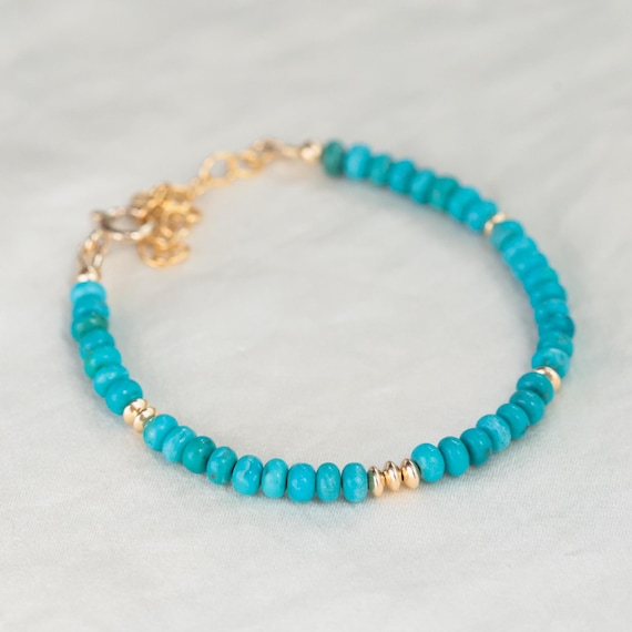 Genuine Turquoise Beaded Bracelet | Natural Authentic Turquoise | [ebtp1140] Women's Turquoise Jewelry | Kingman Turquoise 4mm | Minimalist