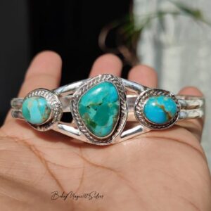 Handmade Kingman Turquoise Bangle: 925 Sterling Silver Boho Statement Jewelry