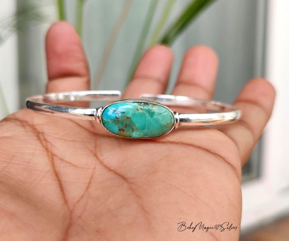 Kingman Turquoise Bangle Bracelet: 925 Sterling Silver Handmade Jewelry, Valentine's Gift