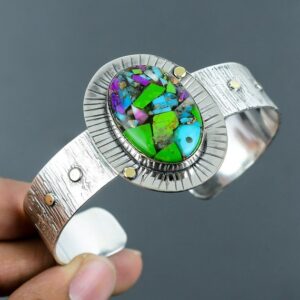 Kingman Turquoise Bangle: Sterling Silver Multi Copper Cuff Bracelet