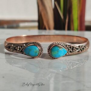 Kingman Turquoise Copper Bangle - Handmade Cuff Bracelet Jewelry - Women's Gift