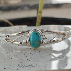 Kingman Turquoise Sterling Silver Bangle: Handmade Boho Bracelet