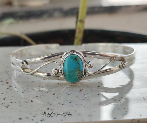 Kingman Turquoise Sterling Silver Cuff Bracelet: Adjustable Red Mohave Copper