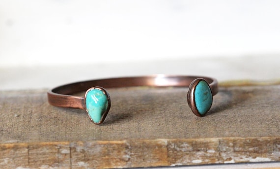Turquoise Bracelet - Open Cuff - December Birthstone - Double Stone Bracelet Turquoise Bracelet - Open Cuff - December Birthstone - Double Stone Bracelet