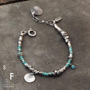 Oxidized Sterling Silver Turquoise Bracelet: Handmade Delicate Jewelry