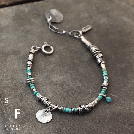 Oxidized Sterling Silver Turquoise Bracelet: Handmade Delicate Jewelry