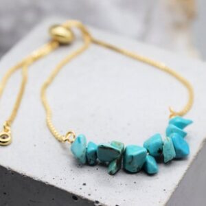 Real Turquoise Bracelet: Gold Crystal Adjustable Jewelry