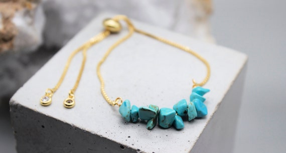 Real Turquoise Bracelet: Gold Crystal Adjustable Jewelry Real Turquoise Bracelet: Gold Crystal Adjustable Jewelry