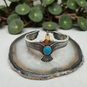 Silver Turquoise Stone Eagle Bracelet, Wild Eagle Cuff Bracelet, Eagle Head Bracelet For Men, Turquoise Stone Handmade 925 Sterling Silver
