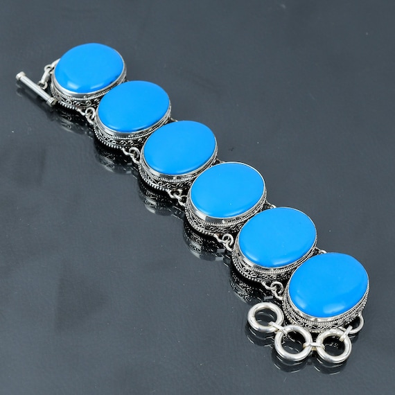Sleeping Beauty Turquoise Bracelet: Handmade 925 Sterling Silver Adjustable Jewelry