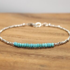 Sleeping Beauty Turquoise Bracelet, Hill Tribe Silver Beads, Sleeping Beauty Turquoise Jewelry, December Birthstone