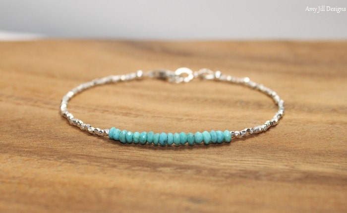 Sleeping Beauty Turquoise Bracelet, Hill Tribe Silver Beads, Sleeping Beauty Turquoise Jewelry, December Birthstone