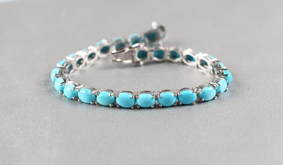 Sleeping Beauty Turquoise Bracelet, Sterling Silver Tennis Bracelet