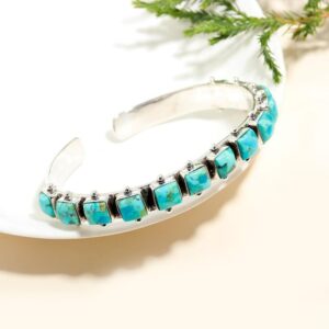 Turquoise Bracelet: Square Gemstone, 925 Sterling Silver Cuff