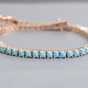 Turquoise Tennis Bracelet, 925 Sterling Silver, Art Deco Style