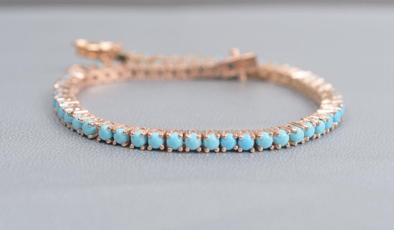 Turquoise Tennis Bracelet, 925 Sterling Silver, Art Deco Style