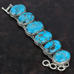 Tibetan Turquoise Bracelet: Handmade 925 Sterling Silver Adjustable Chain