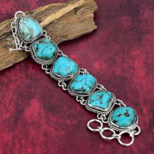 Turquoise Tumble, 925 Sterling Silver Bracelet, Adjustable Chain Bracelet, Gemstone Bracelet, Handmade Bracelet, Handmade Jewelry, For Gift.