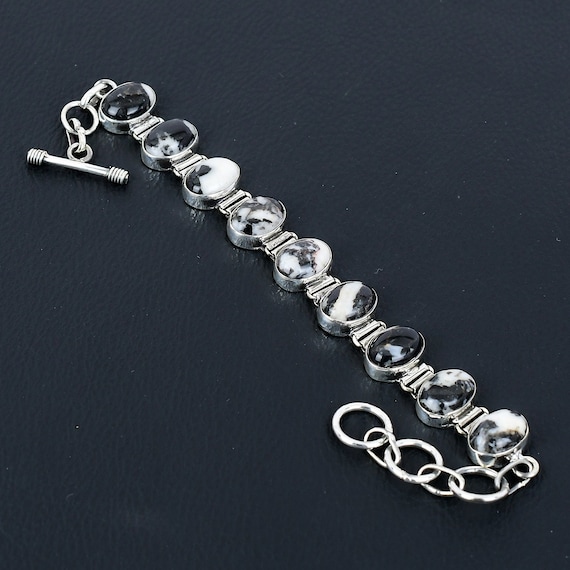 White Buffalo Turquoise Bracelet: Handmade 925 Sterling Silver Adjustable Chain