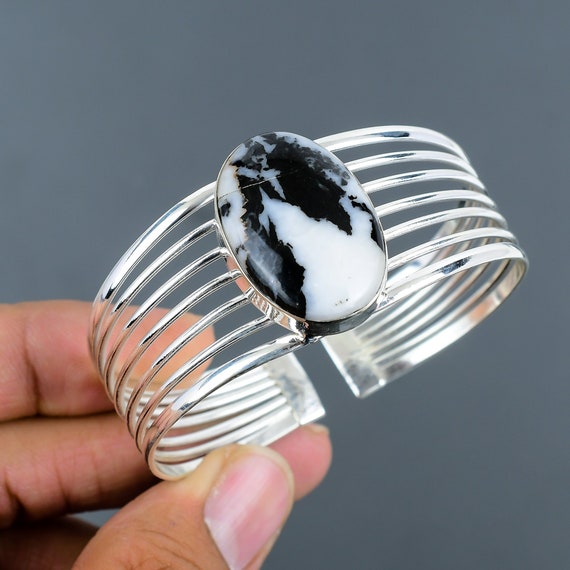 White Buffalo Turquoise Sterling Silver Cuff Bracelet: Adjustable Gemstone Bangle