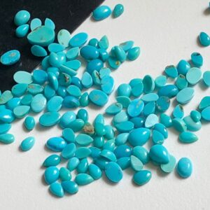 3x5mm - 6x8mm Arizona Turquoise Cabochons, Natural Arizona Turquoise Flat Back Plain Mix Shape For Jewelry (5cts To 10cts Options) - Adg102