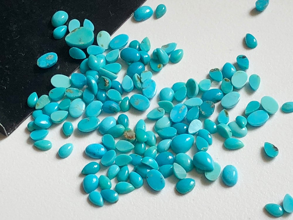 3x5mm - 6x8mm Arizona Turquoise Cabochons, Natural Arizona Turquoise Flat Back Plain Mix Shape For Jewelry (5cts To 10cts Options) - Adg102