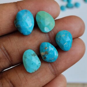 9-13mm Arizona Turquoise Rose Cut Thin Cabochons, Natural Arizona Turquoise Flat Back Cabochons For Jewelry (5pc To 10pcs Options) - Pusdg30