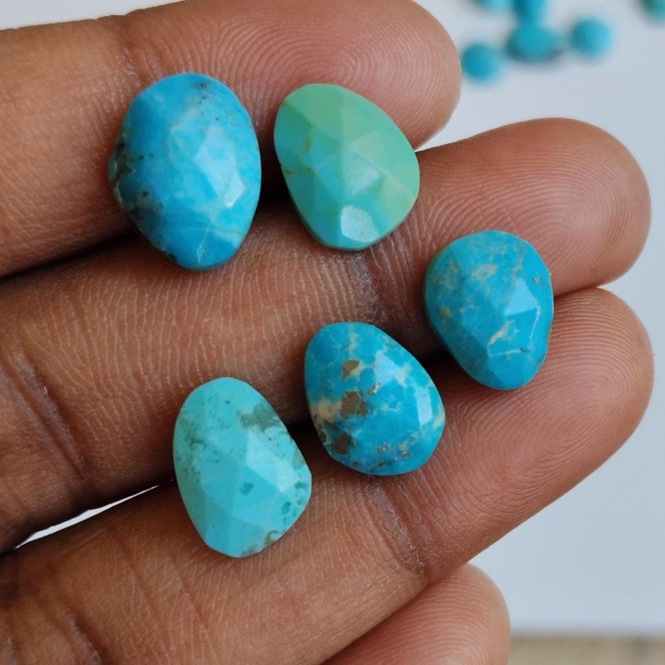 9-13mm Arizona Turquoise Rose Cut Thin Cabochons, Natural Arizona Turquoise Flat Back Cabochons For Jewelry (5pc To 10pcs Options) - Pusdg30