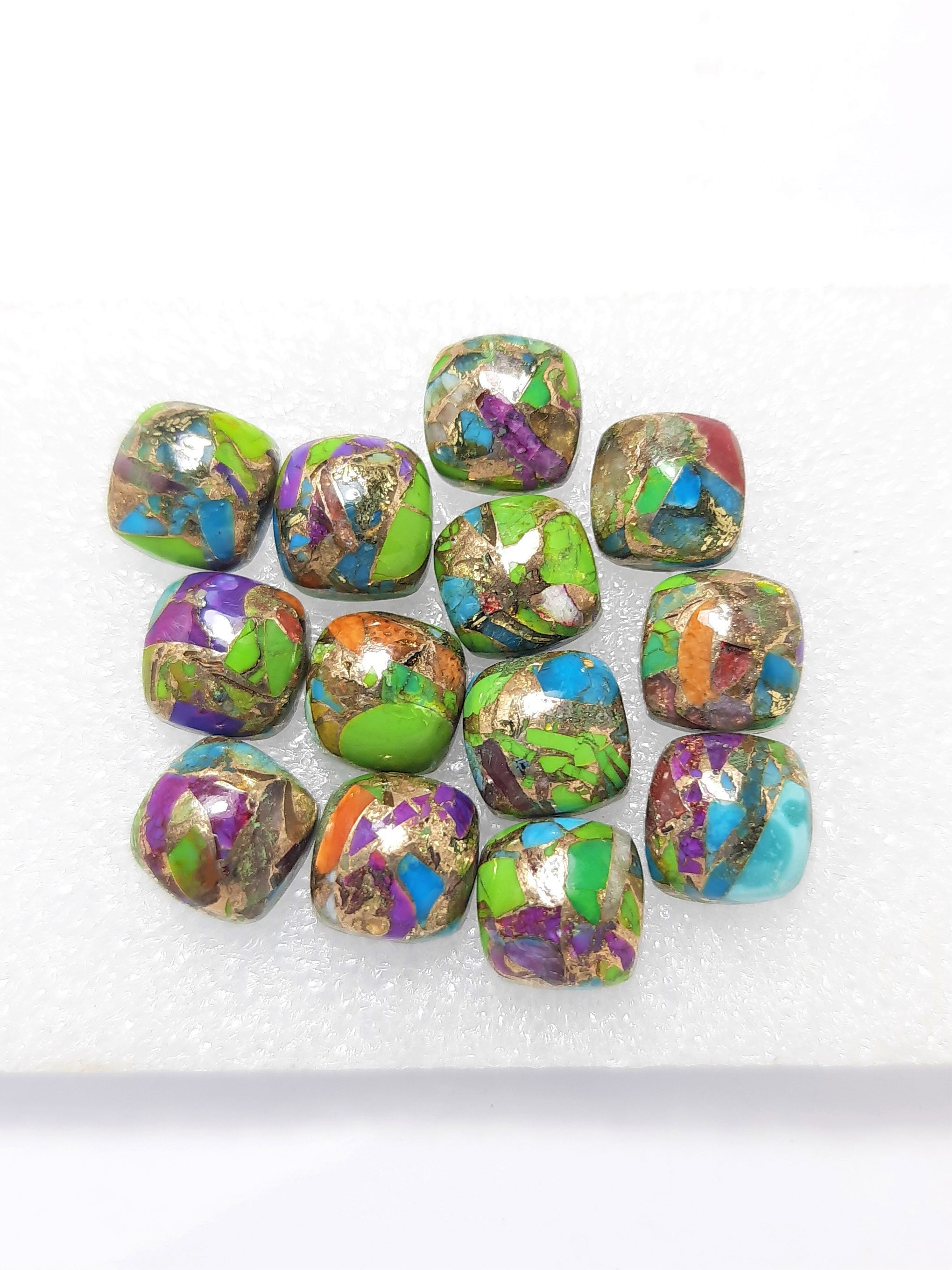 Aaa Multi Copper Mohave Turquoise Cushion Cabochon: Jewelry Making (8x8 To 20x20 Mm) Aaa Multi Copper Mohave Turquoise Cushion Cabochon: Jewelry Making (8x8 To 20x20 Mm)