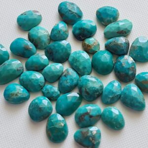 Arizona Turquoise Cabochons, Natural Faceted Free Form Shape Arizona Turquoise Flat Back Cabochons, 9-14mm, 5 Pcs Cabochons - Pksg255