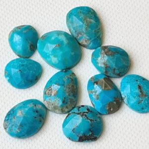 Arizona Turquoise Cabochons, Natural Faceted Free Form Shape Arizona Turquoise Flat Back Cabochons, 9-12mm, 5 Pcs - Pksg250