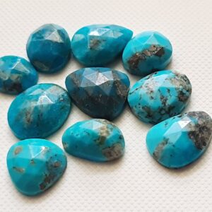 Arizona Turquoise Cabochons, Natural Faceted Free Form Shape Arizona Turquoise Flat Back Cabochons, 11-15mm, 5 Pcs - Pksg256