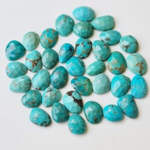 Arizona Turquoise Cabochons, Natural Faceted Free Form Shape Arizona Turquoise Flat Back Cabochons, 13-15mm, 5 Pcs - Pksg249