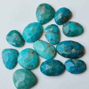 Arizona Turquoise Cabochons, Natural Faceted Free Form Shape Arizona Turquoise Flat Back Cabochons, 15-19mm, 3 Pcs - Pksg253
